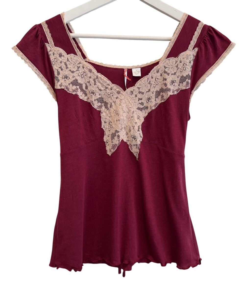 SOLD* Vintage Y2K Top Burgundy Lace Fairy Whimsigoth Anthropologie Ric Rac